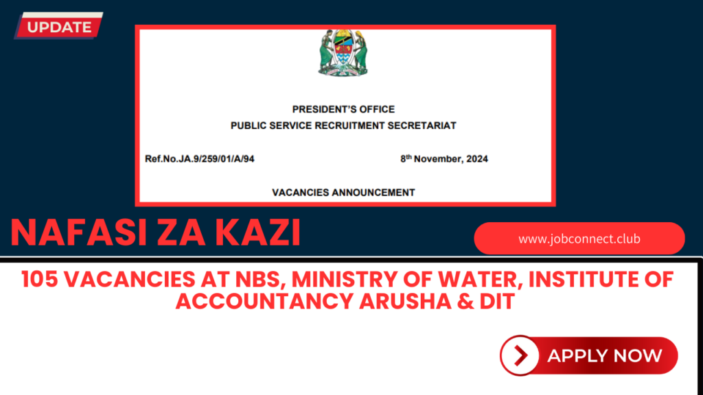 105 Exciting Job Vacancies at NBS, Ministry of Water, Institute of Accountancy Arusha & DIT – Deadline Nov 21, 2024